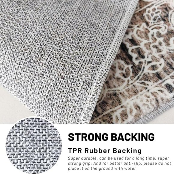 KUTA Runners for Hallways 2x6 Tan, Vintage Floral Rug Non-Slip Washable - Picture 3 of 6